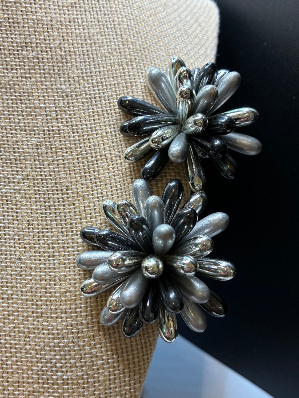 Vintage gray and silver starburst clip-on earrings